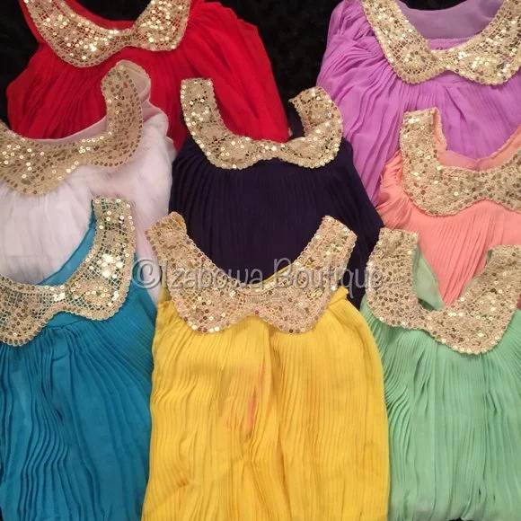 Tourquoise Sequin Collar Pleaded Dress TSC100 NWT Boutique - Picture 3 of 3